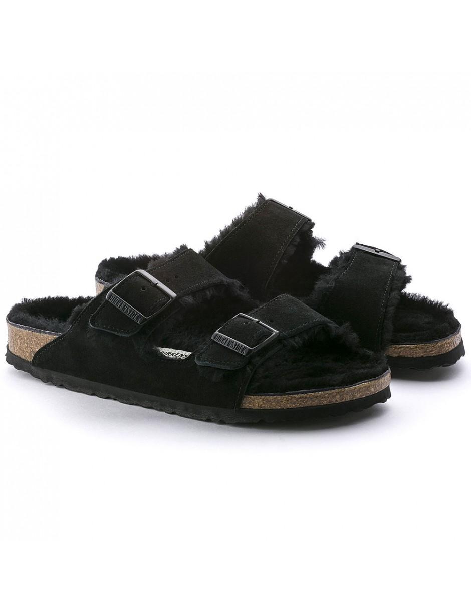 Birkenstock Fur Lined Sandals in Black 