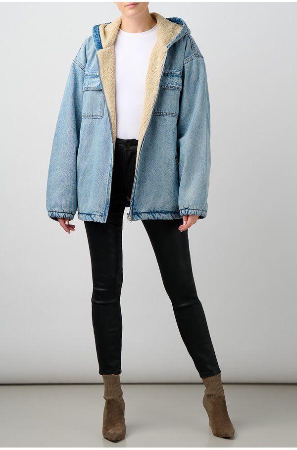 GOOD AMERICAN Sherpa Denim Jacket In in 