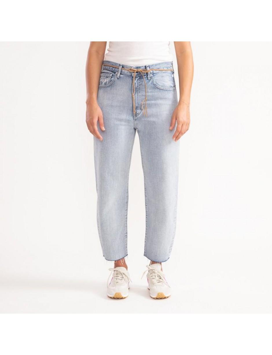 Denim Barrel Crop Crisp Sky Blue Jeans 