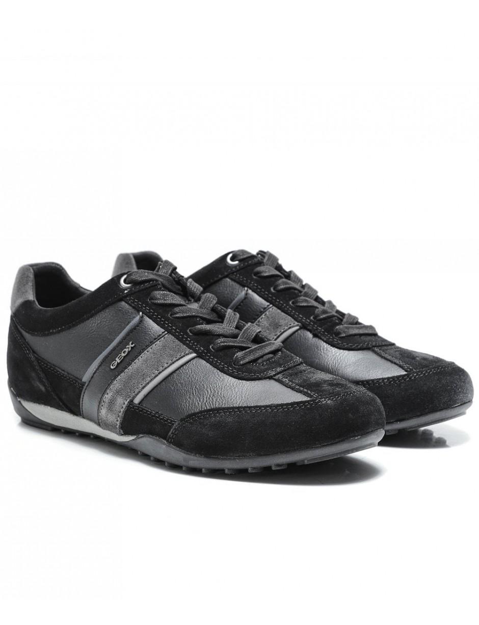 geox black leather trainers