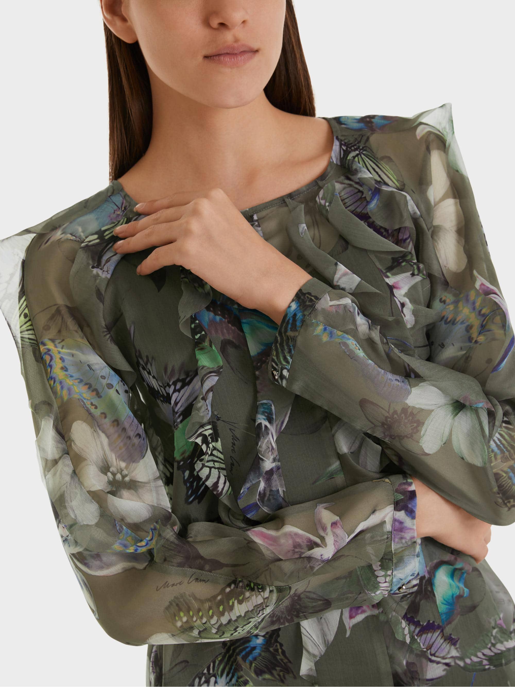 Marc Cain Chiffon Butterfly Print Blouse in Green | Lyst