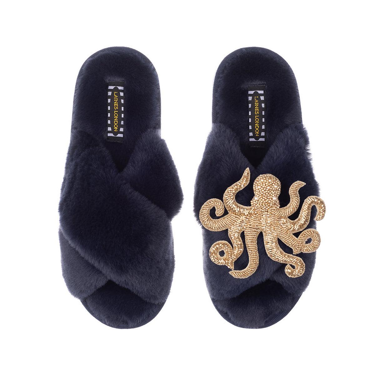 Laines London Lanes London Gold Octopus Classic Slippers in Blue Lyst