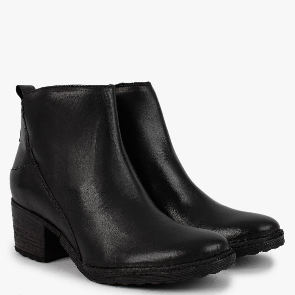 Khrio Black Leather Block Heel Ankle Boots | Lyst