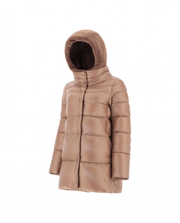 Herno Piumino Woman Pi00080dr With Hood In Eco Fur Hazelnut Fur in Natural  | Lyst