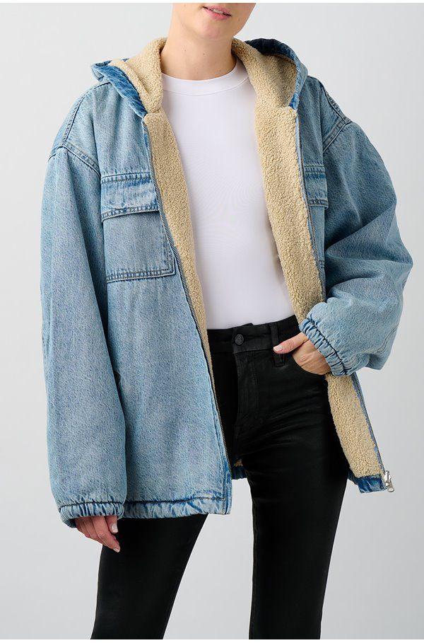 GOOD AMERICAN Sherpa Denim Jacket In in 