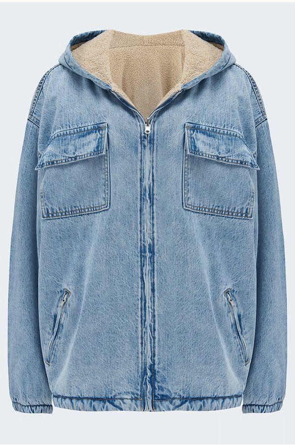 GOOD AMERICAN Sherpa Denim Jacket In in 
