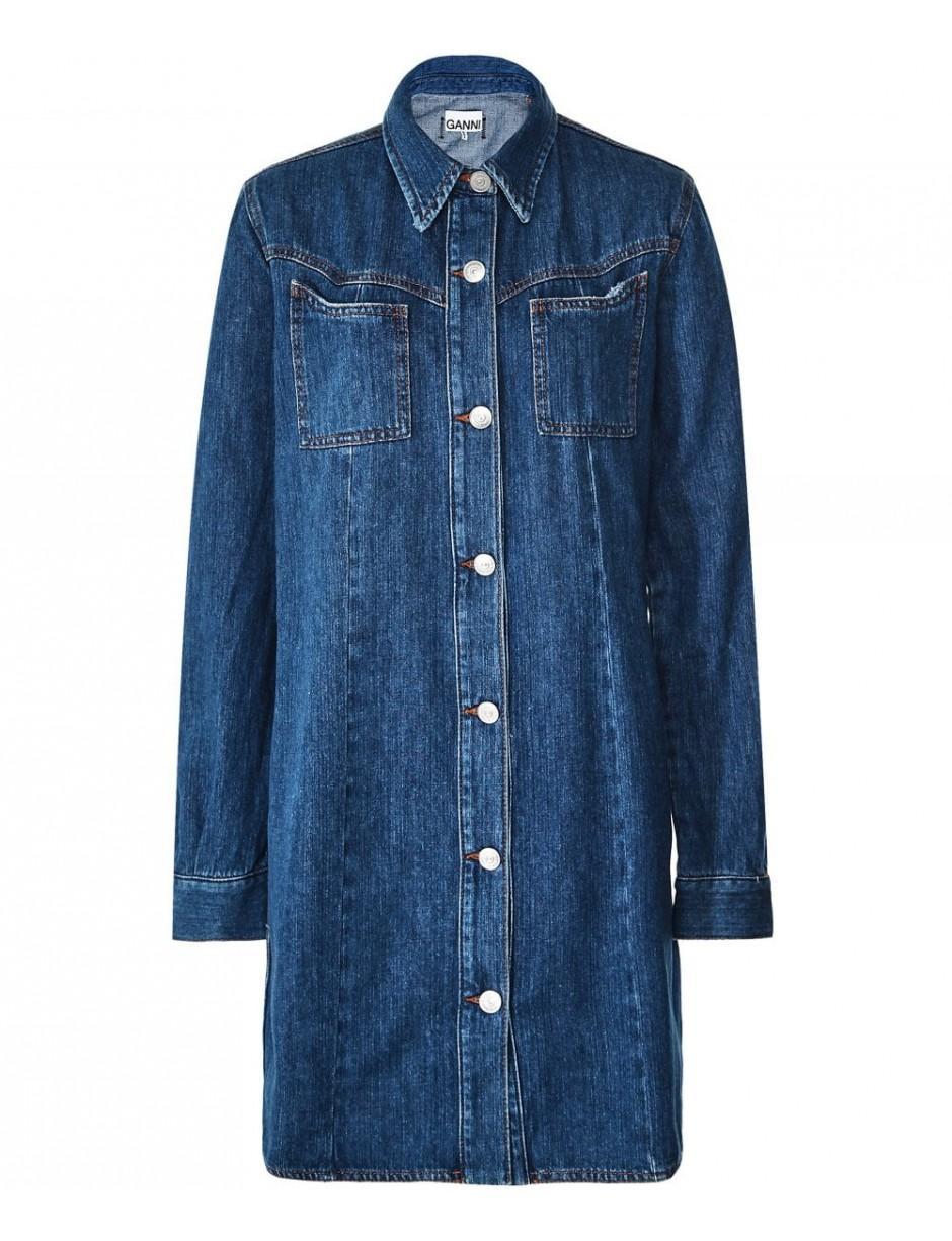 ganni denim shirt dress