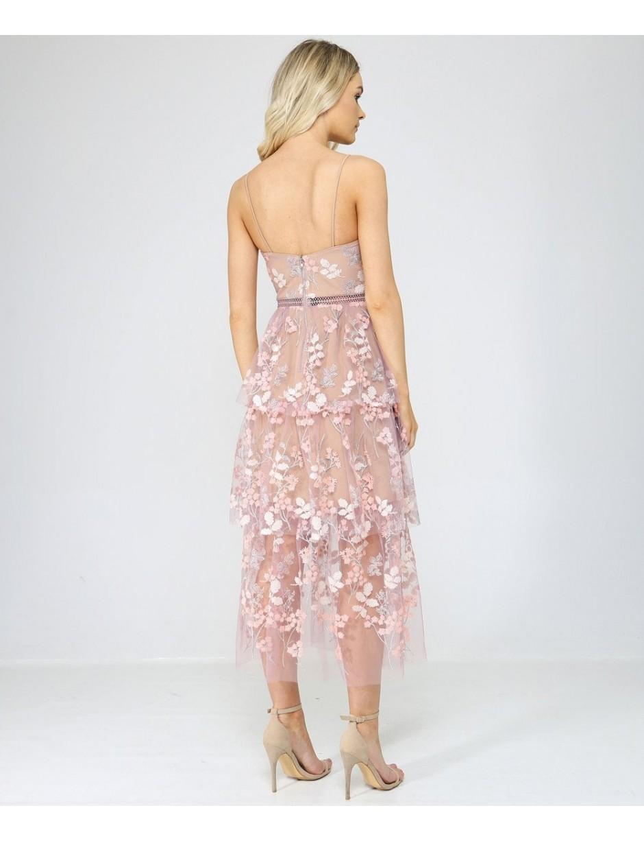 self portrait crew neck floral embellished midi dress