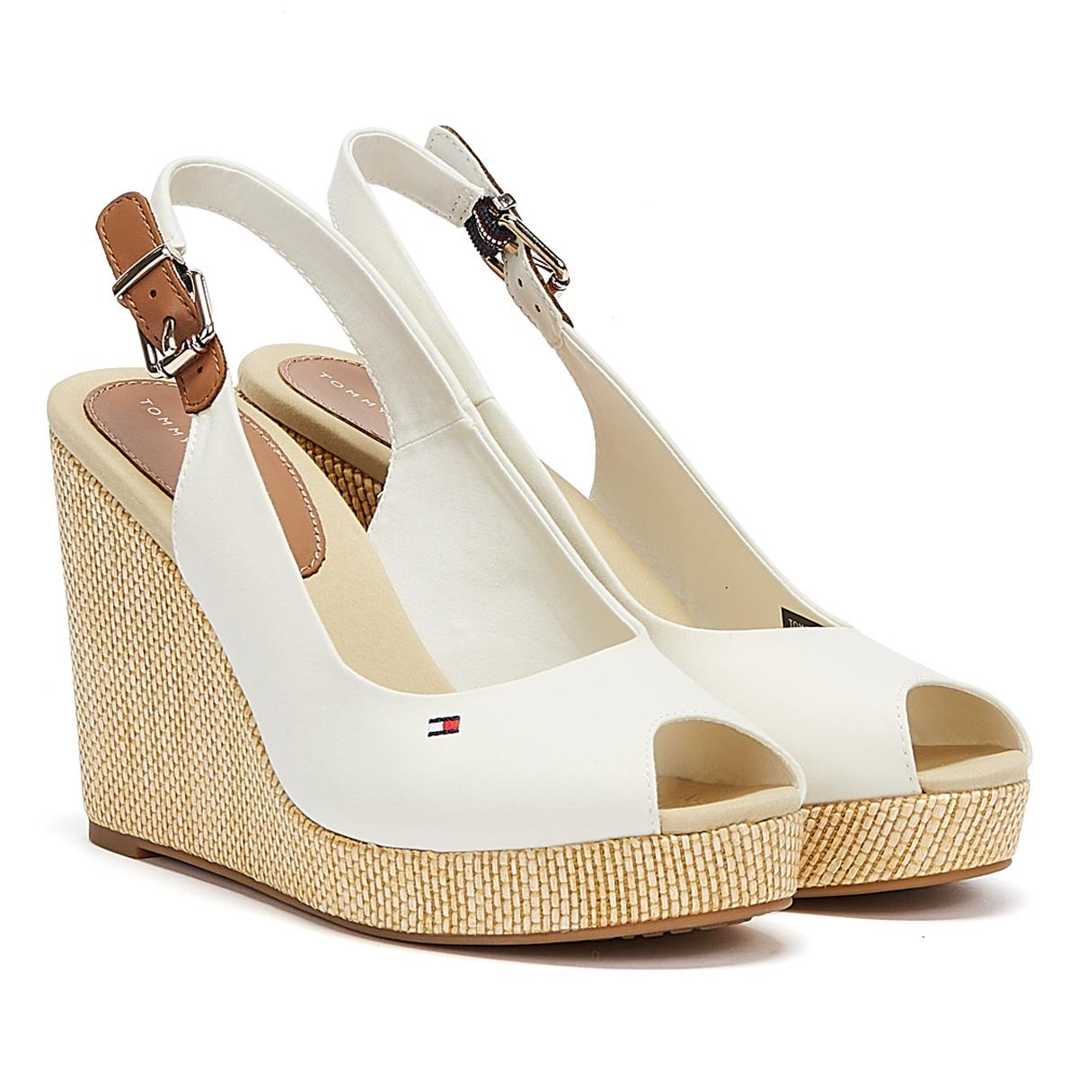 Tommy Hilfiger Canvas Iconic Elena Sling Back Wedge Sandals in White | Lyst