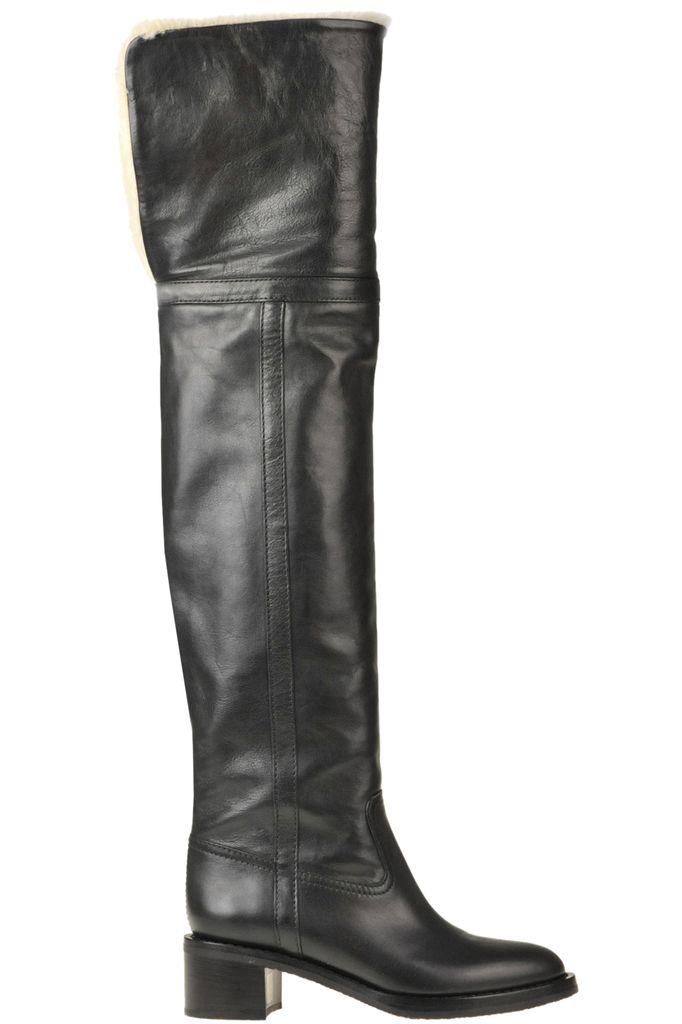Celine Leather Folco Over The Knee Boots in Black - Lyst