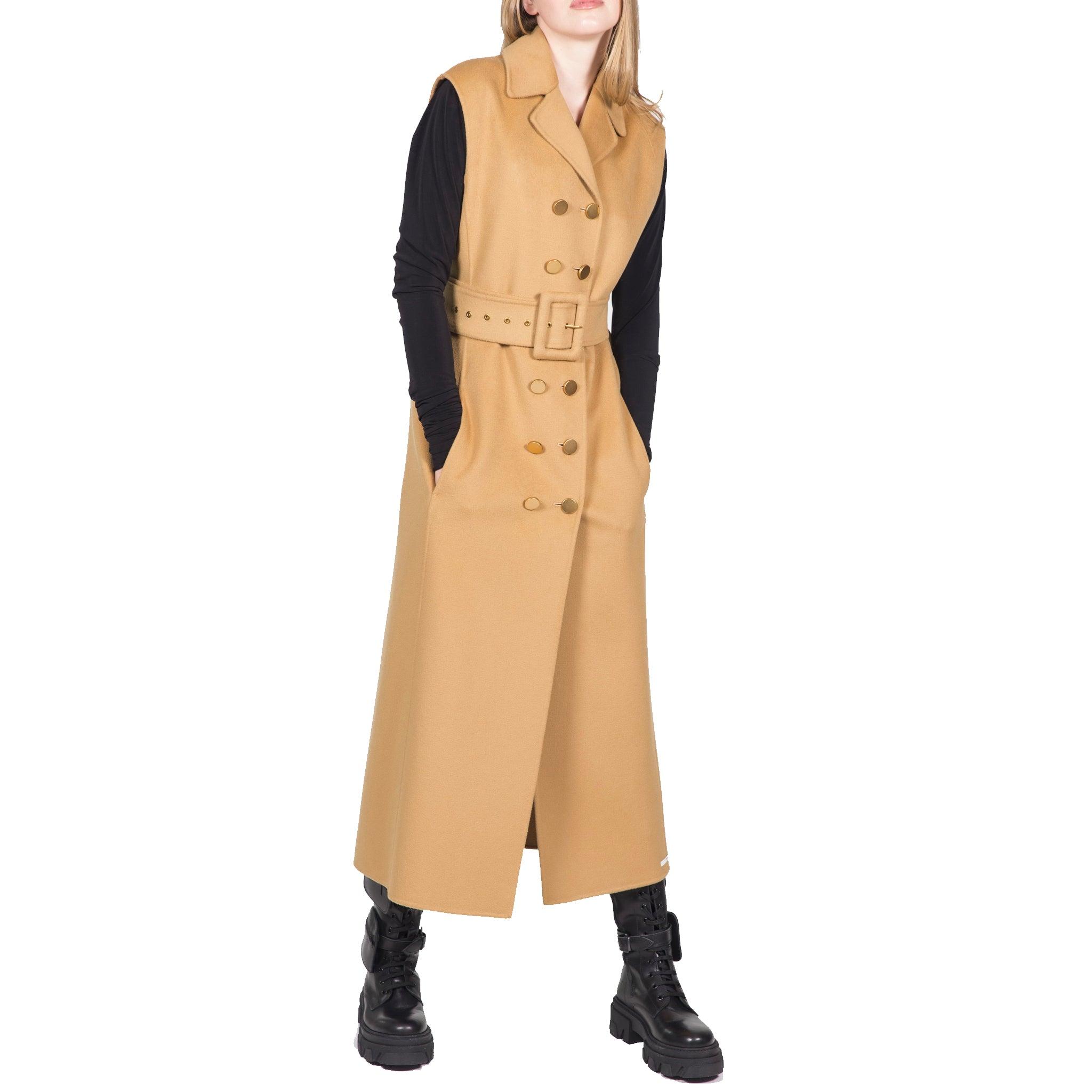 Sportmax Max Mara Double-breasted Sleeveless Coat in Brown | Lyst