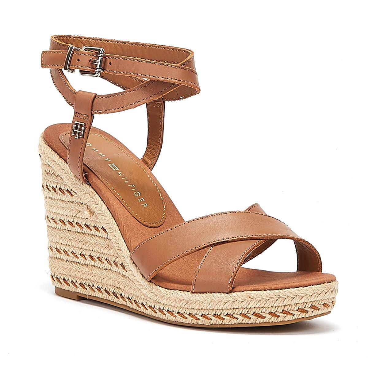 Tommy Hilfiger Leather Feminine High Wedge Sandal Wedges in Brown | Lyst
