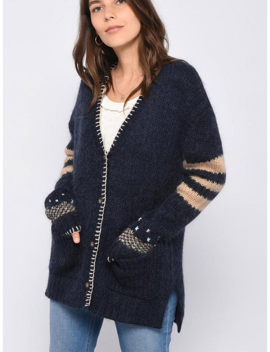 Leon & Harper Synthetic Lumiere Oversize Cardigan In Navy in Blue - Lyst
