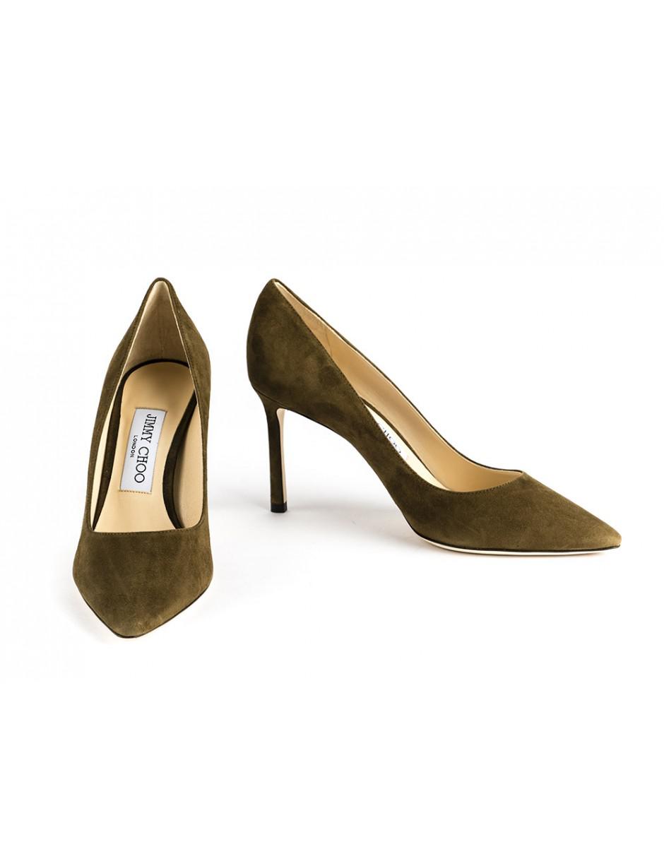 Jimmy Choo Romy 85 Olive Suede in Green 