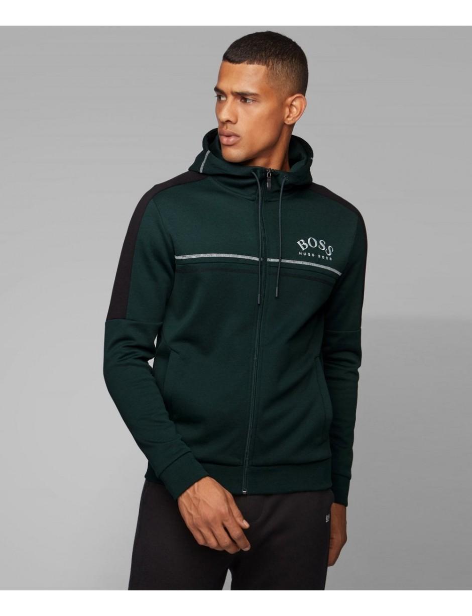 BOSS by BOSS Cotton Regular-fit Sweatshirt With Curved Logo And Adjustable Hood in Green for Men - Lyst