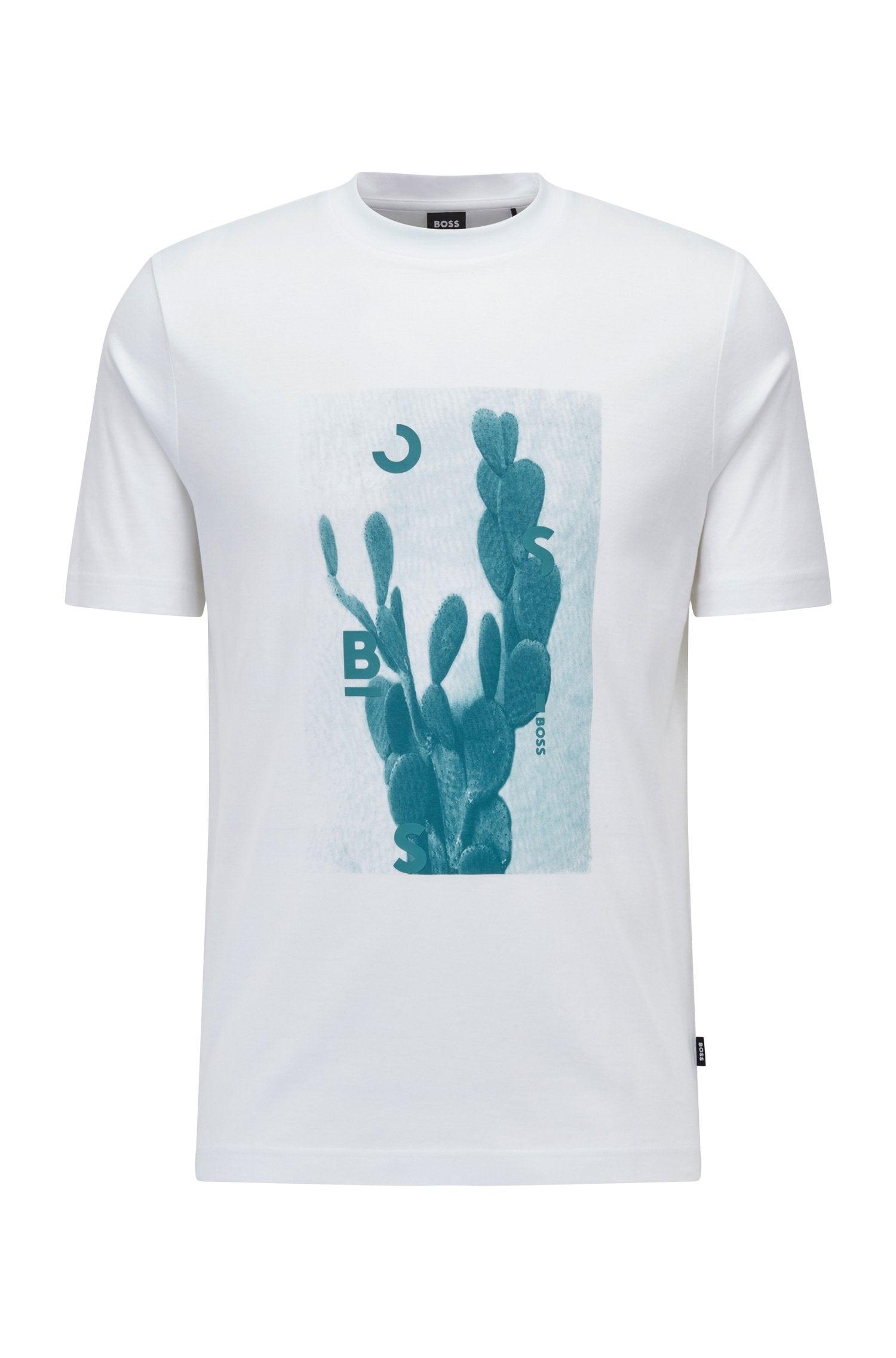 BOSS by HUGO BOSS Boss - Tessler 169 White Cactus Logo Print Slim Fit T- shirt 50469501 100 in Green for Men | Lyst