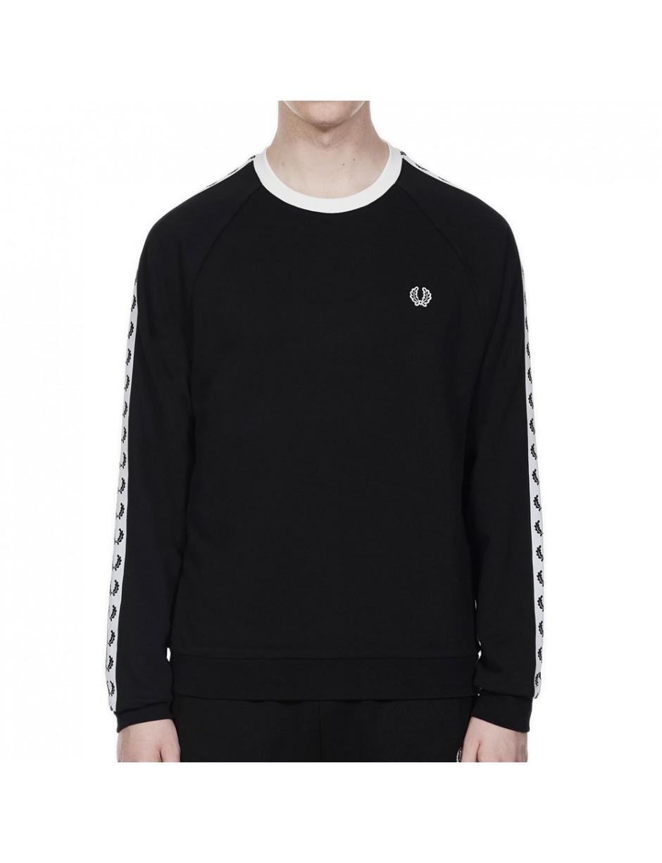 Fred Perry Cotton Taped Crew Neck Sweatshirt in Black for Men - Lyst
