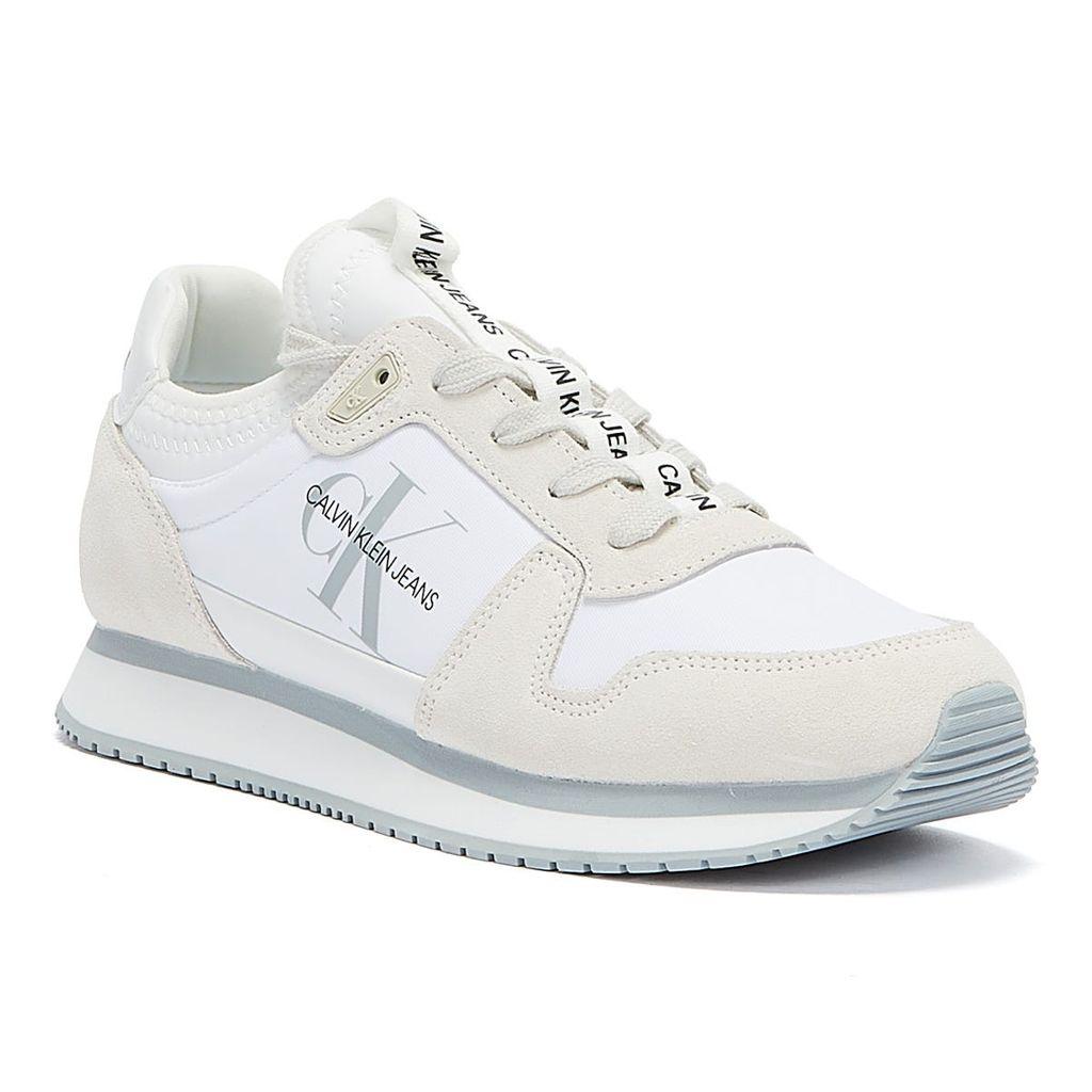 Calvin Klein Denim Jeans Runner Lace Up Sock Bright Trainers in White - Lyst