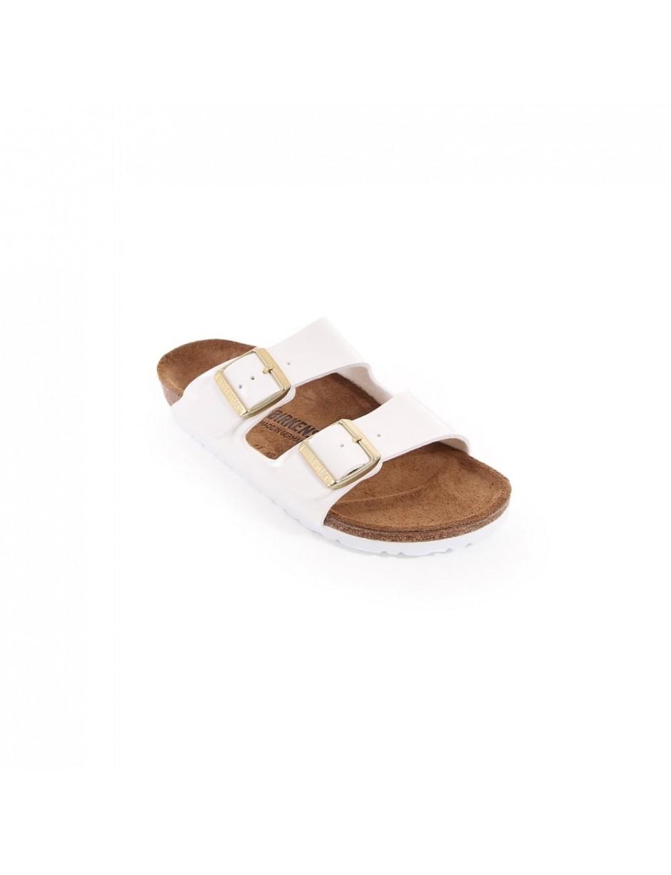 white birkenstocks gold buckle