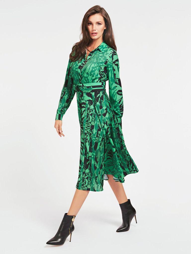 Guess Synthetic Shirt Dress In An All Over Print in Green - Lyst