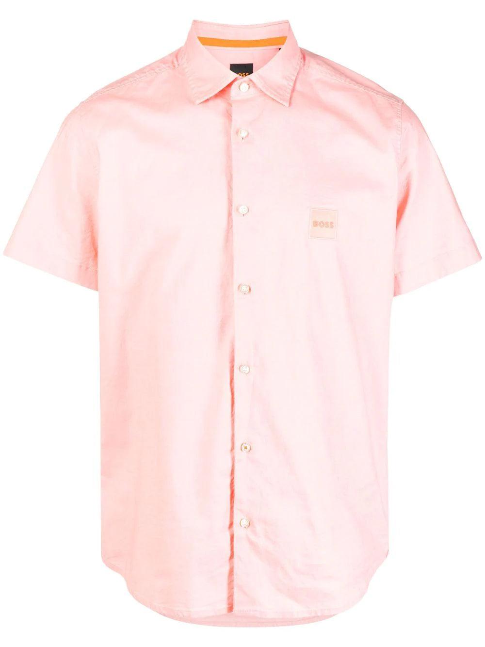 BOSS by HUGO BOSS Cotton Boss Logo-patch Short-sleeved Shirt Pastel Red in  Pink for Men - Save 29% | Lyst
