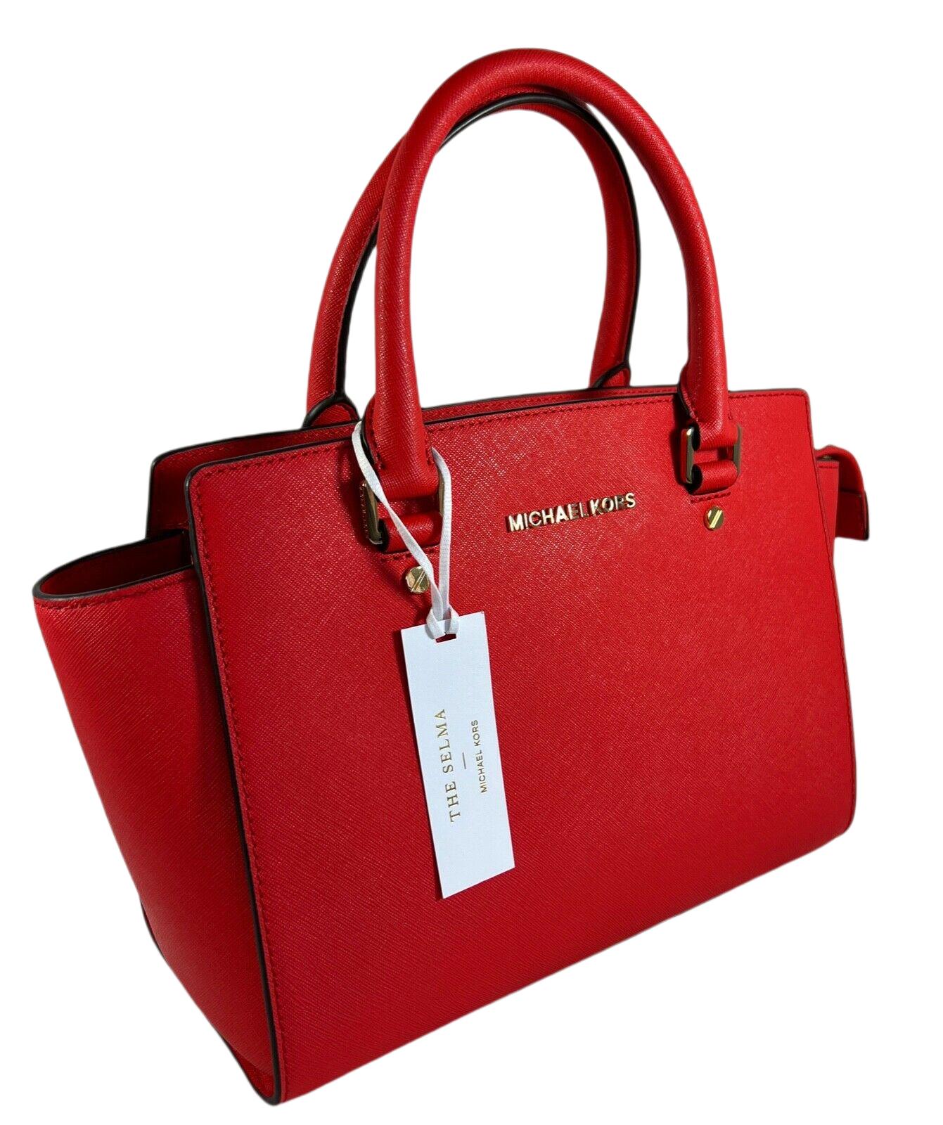 Michael Kors Selma Medium Top Zip Satchel Leather Bag in Red | Lyst