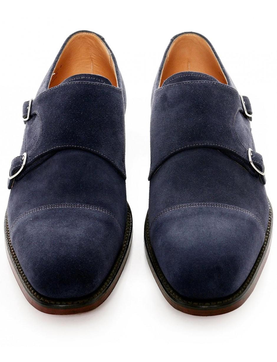 Loake Suede Cannon Double Monk Strap Shoes in Navy (Blue) for Men - Lyst
