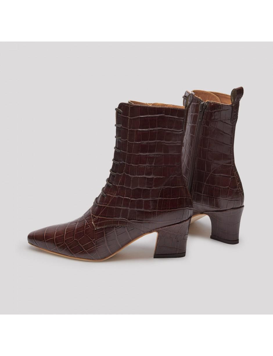brown croc leather boots