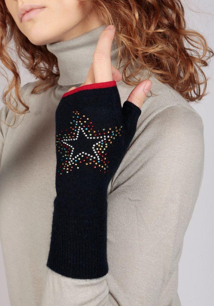 Adeela Salehjee Cashmere Munich Navy Fingerless Glove In Solid Colour ...