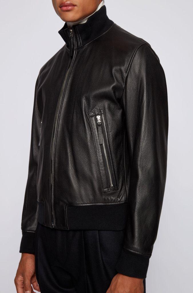 BOSS by Hugo Boss Neovel Black Grained Leather Bomber Style Jacket ...