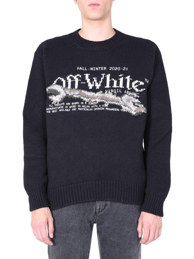 Off-White c/o Virgil Abloh Wool Crew Neck Sweater in Black for Men - Lyst