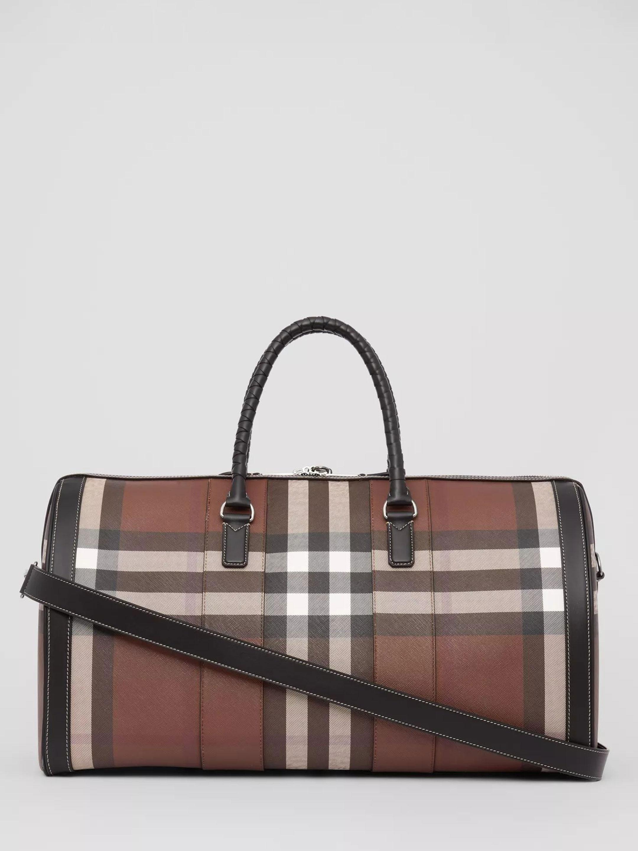 Burberry Leather Check Travel Bag in Brown for Men | Lyst