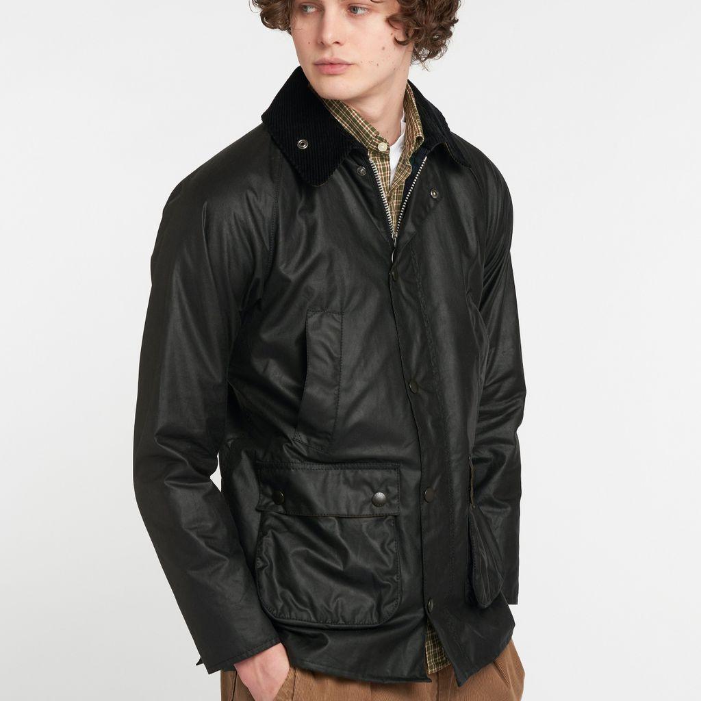 Barbour Cotton Slim Fit Bedale Camo Waxed Jacket in Black for Men | Lyst