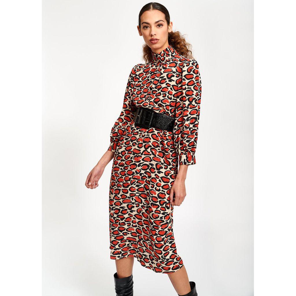 leopard silk midi dress