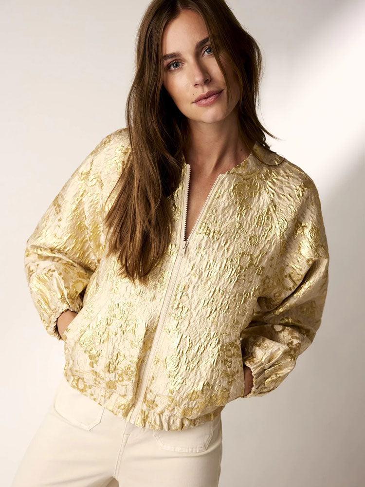 Summum Jacquard Bomber Jacket Ivory in Natural Lyst