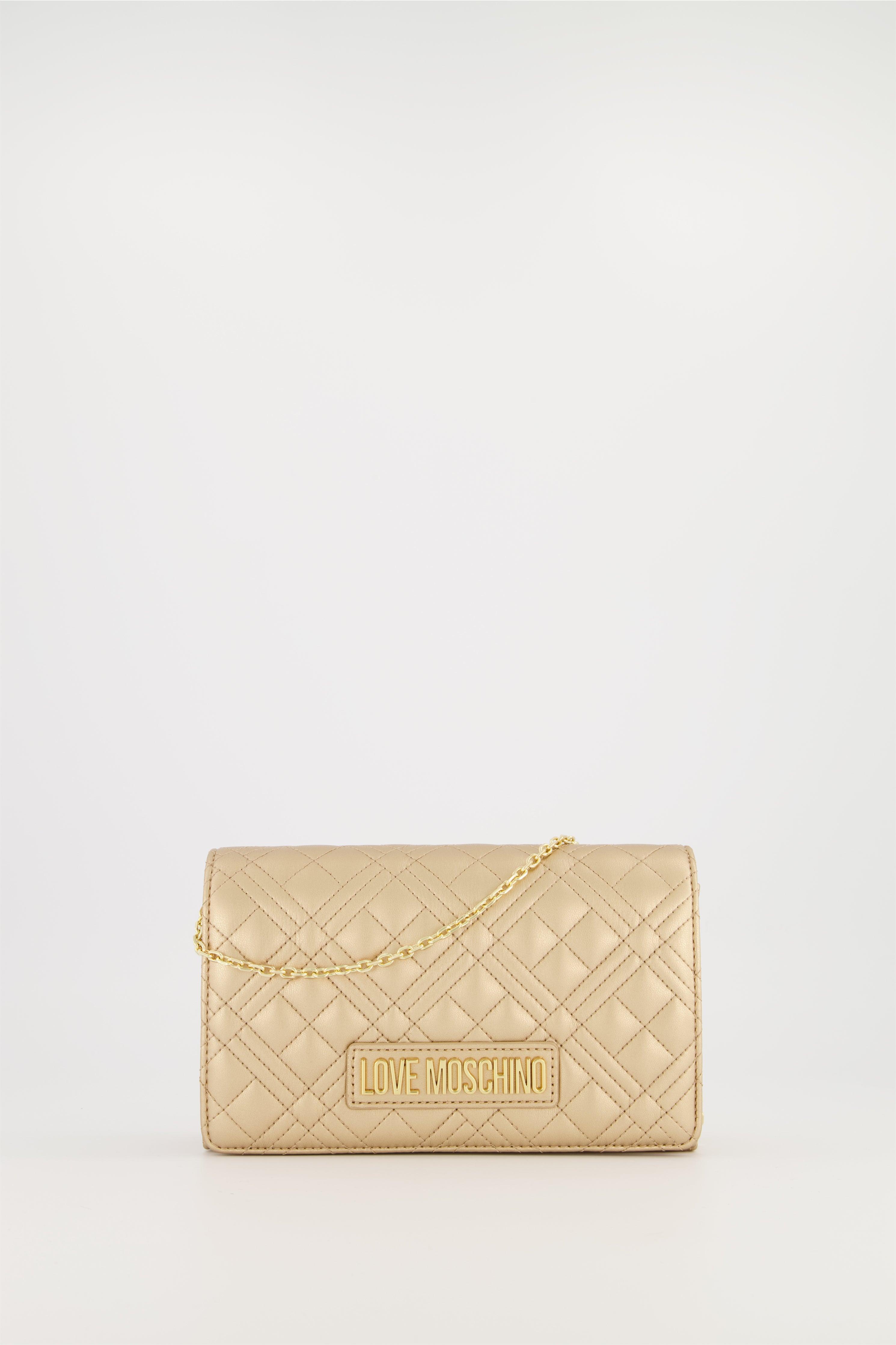 Love Moschino Gold Quilted Box Clutch Bag | Lyst