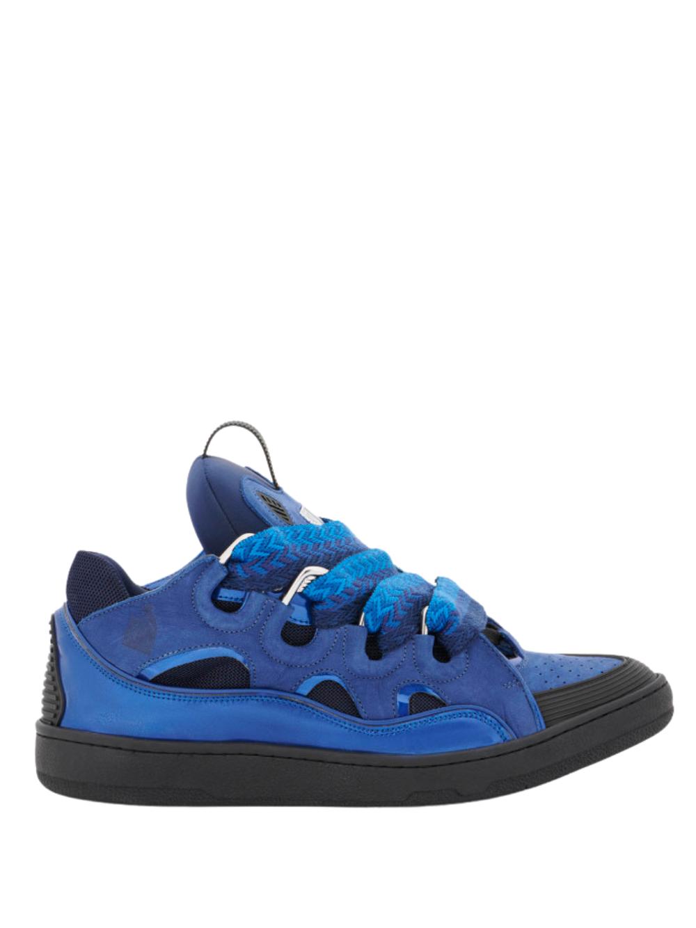 Lanvin Metallic Leather Curb Sneakers Majorelle Blue for Men | Lyst
