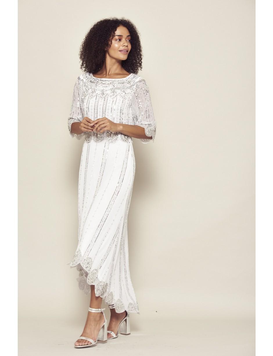 white embellished midi dress