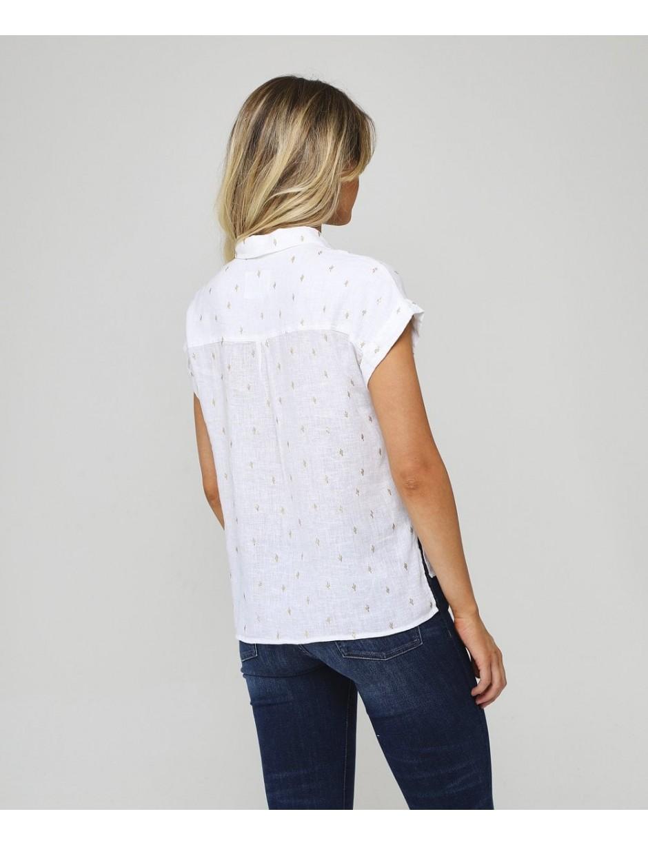 Rails Womens Linen Blend Whitney Golden Cactus Shirt White