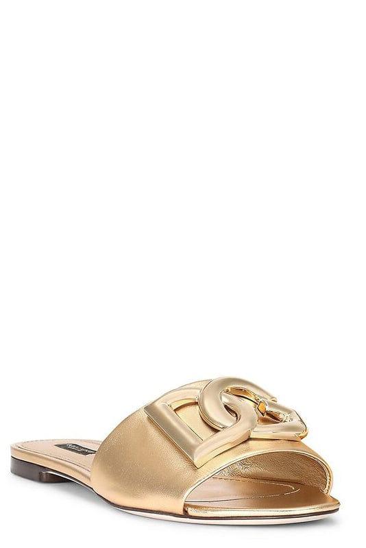 Save 28% Oro Womens Shoes Flats and flat shoes Flat sandals Dolce & Gabbana Leather Dg Logo Slide Sandal 