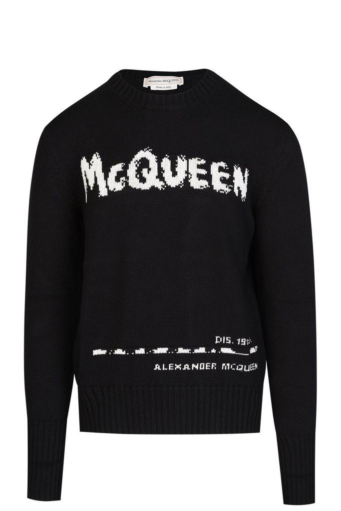 Alexander McQueen Cotton Graffiti Mcqueen Sweater in Black - Lyst