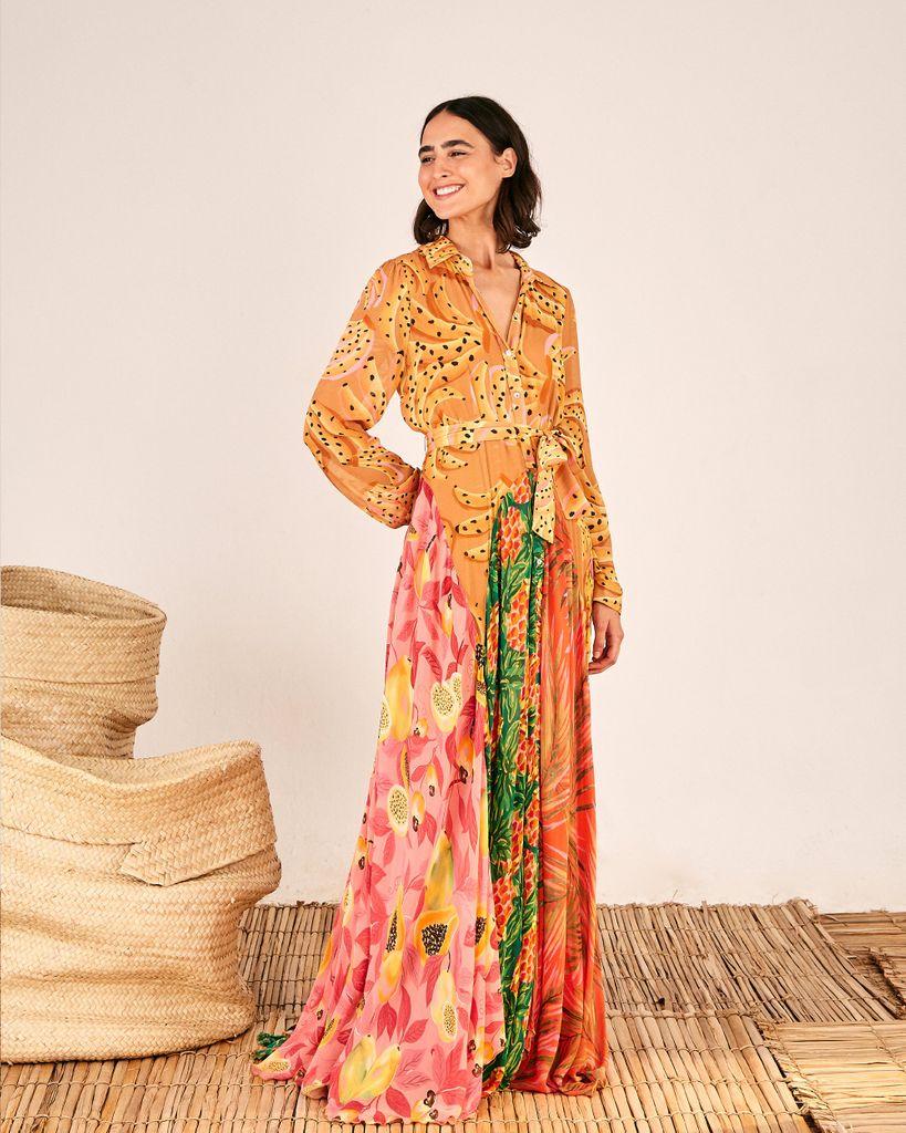 FARM Rio Mixed Prints Maxi Chemise Dress in Orange | Lyst