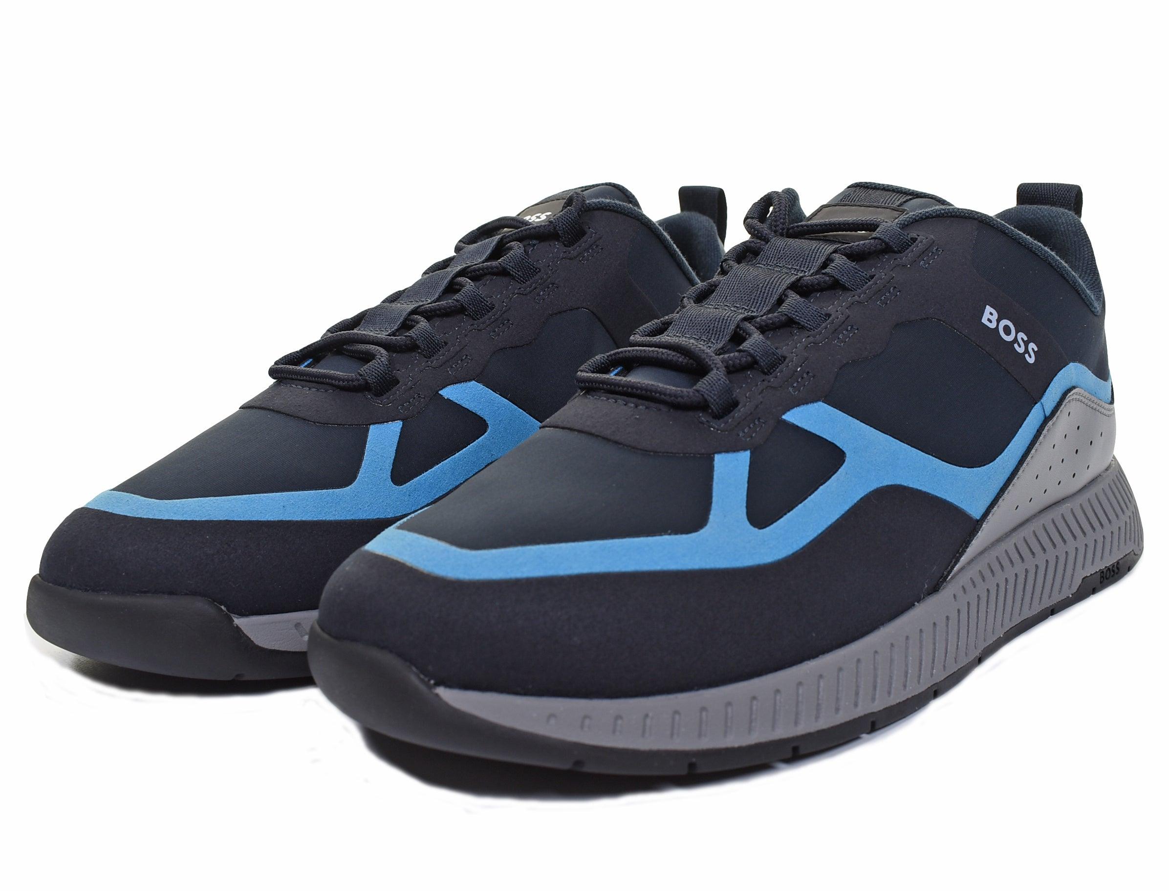 boss open blue titanium trainers