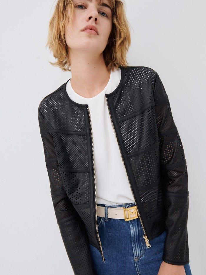 Marella Istmo Perforated Style Began Leather Jacket 39110121 001 in Black |  Lyst