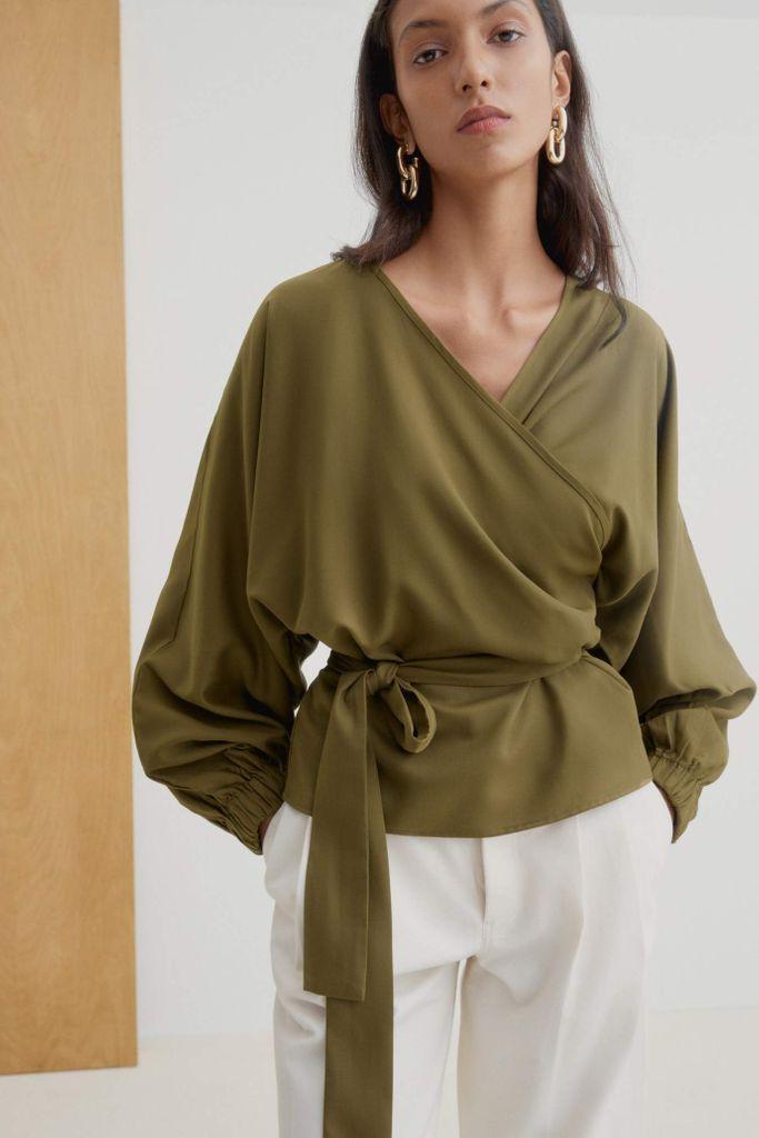Kowtow Lace • Moma Wrap Top • Khaki in 