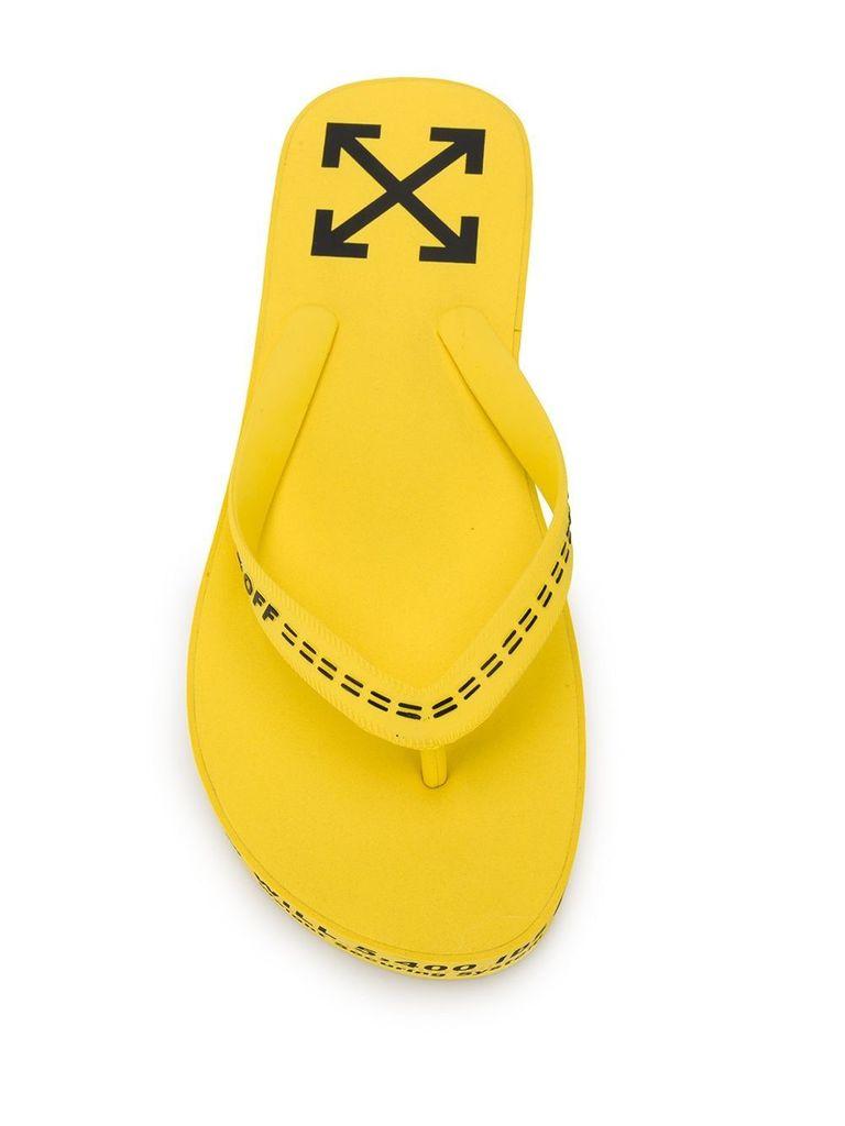 yellow off white flip flops