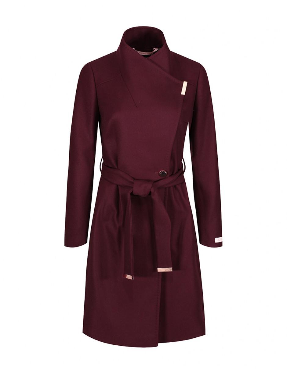 Ted Baker Sandra Midi Wool Wrap Coat in Burgundy,Purple (Purple) - Lyst
