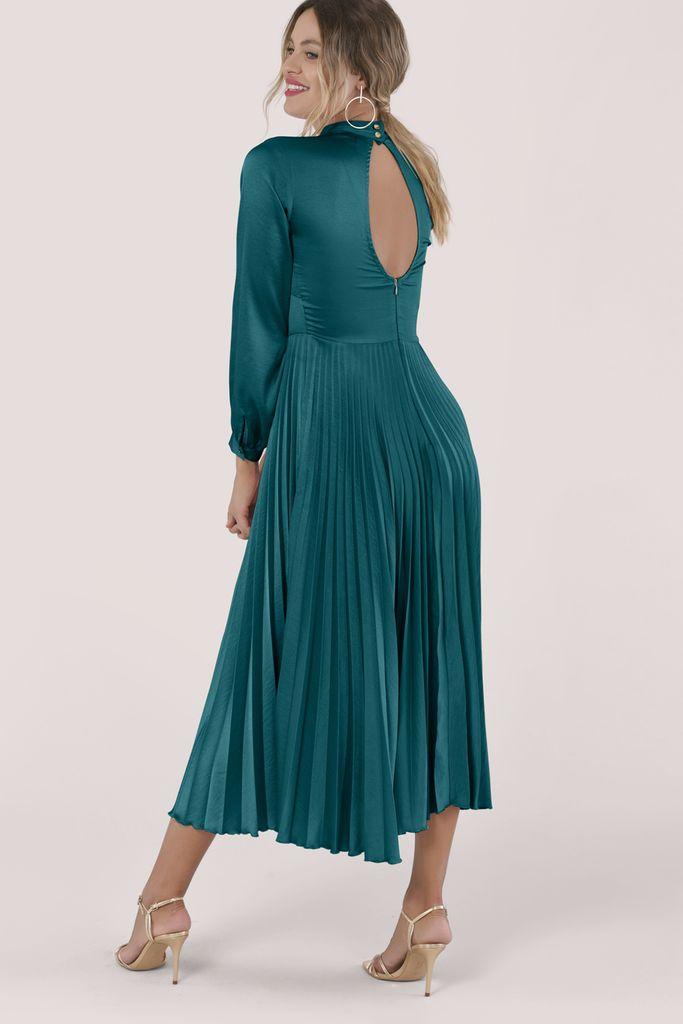 teal midi dress with sleeves