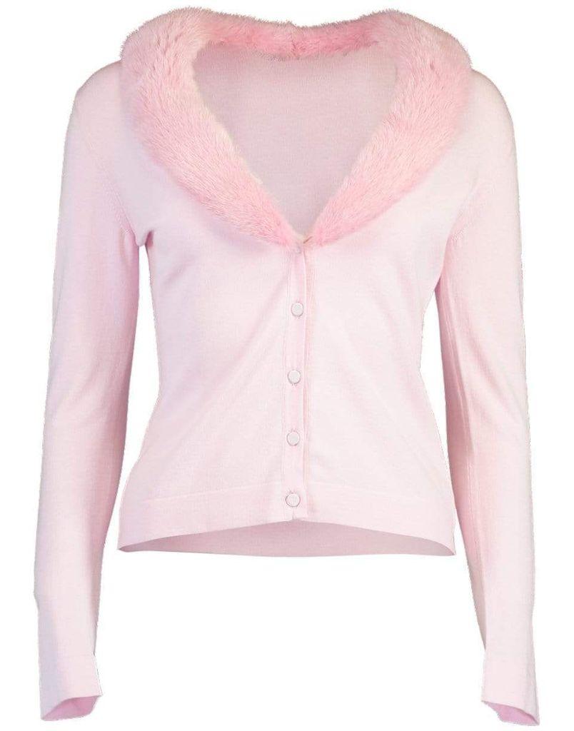 pink cardigan with fur collar