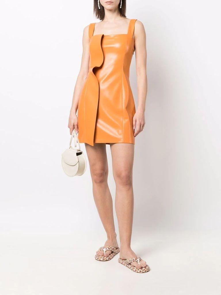 Orange Square-neck Faux-leather Dress ...